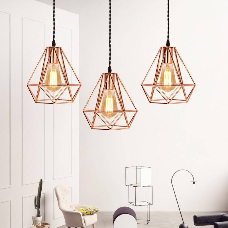 Suspension cage diamant vintage rose ou noir - vue 3 sur 7
