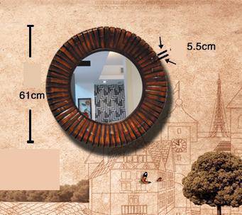 Miroir mural décoratif rond en bois bambou - vue 5 sur 7