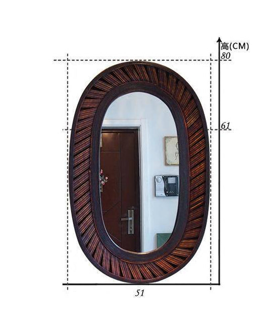 Miroir mural décoratif long ovale en bambou marron foncé - vue 4 sur 4