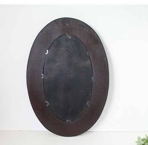 Miroir mural décoratif long ovale en bambou marron foncé - vue 3 sur 4
