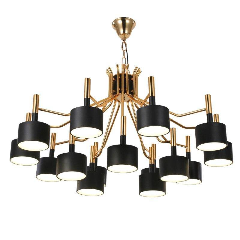 Lustre design doré à LED et lampes noires ou blanches Foyer - vue 4 sur 4