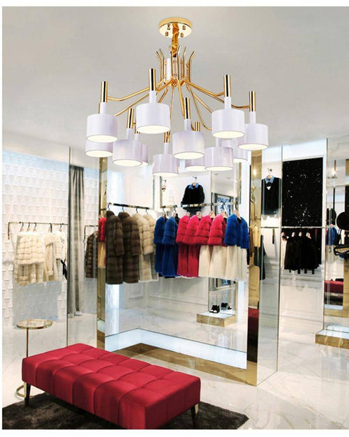 Lustre design doré à LED et lampes noires ou blanches Foyer - vue 2 sur 4
