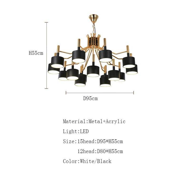 Lustre design doré à LED et lampes noires ou blanches Foyer - vue 3 sur 4