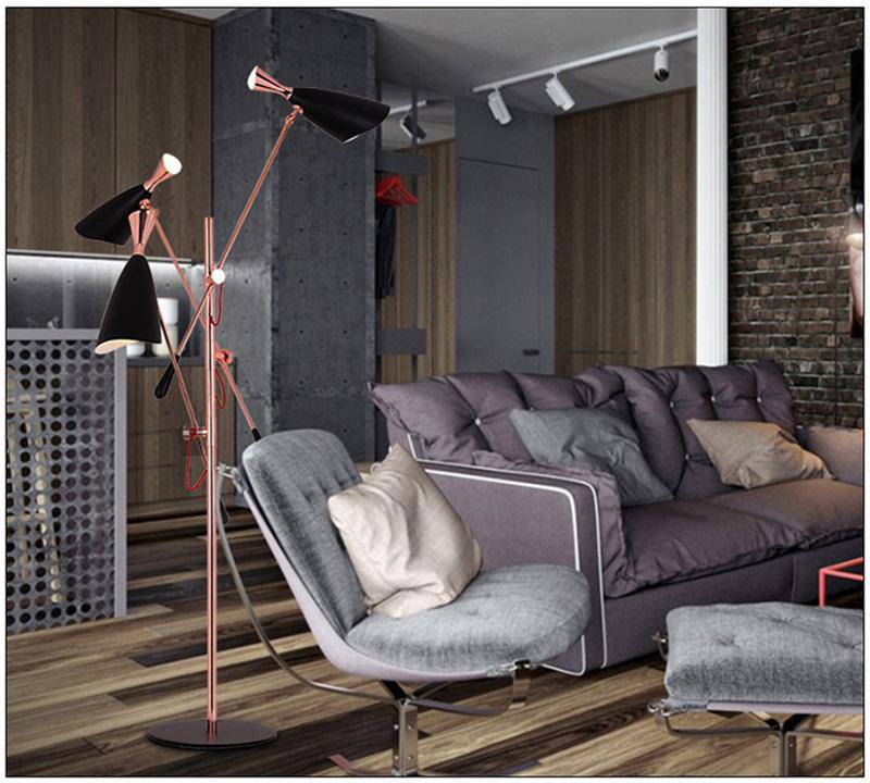 Lampadaire design à LED moderne rose doré et bras articulés - vue 5 sur 8