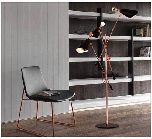 Lampadaire design à LED moderne rose doré et bras articulés - vue 4 sur 8