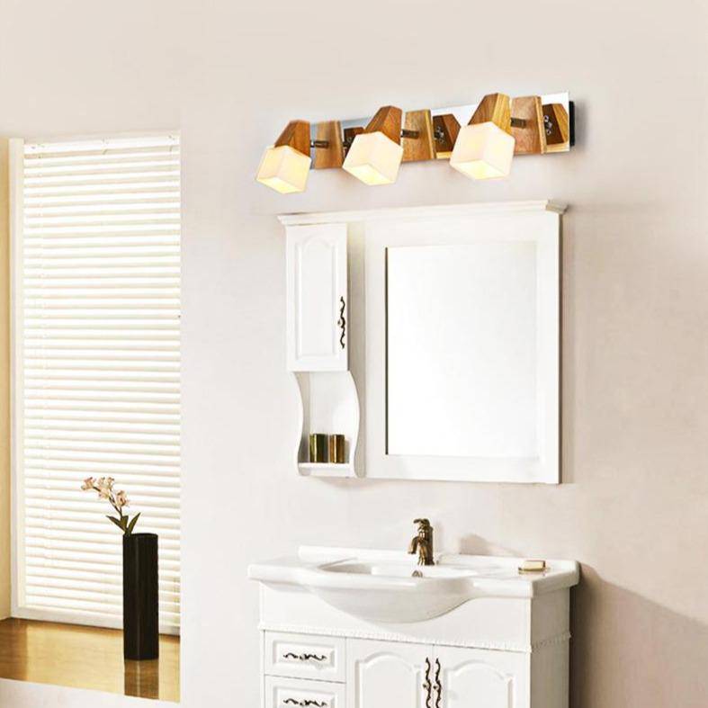 Applique murale pour miroir de salle de bain en bois cubique Personality - vue 2 sur 4