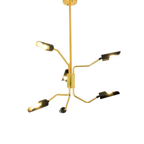 Lustre design à LED avec bras articulés dorés et lampes noires - vue 4 sur 8