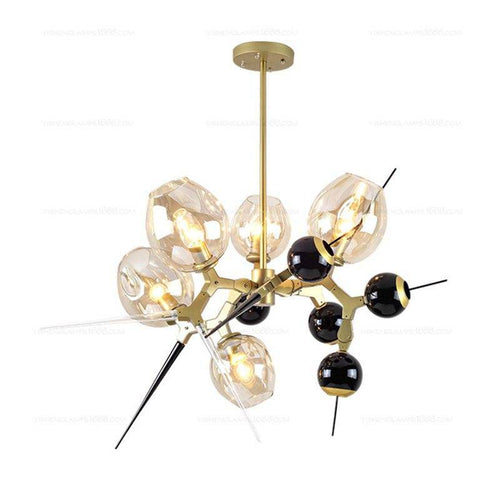 Lustre design à LED moderne doré et noir avec boules en verre et pics - vue 4 sur 12