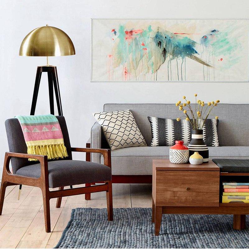 Lampadaire design triple pied et abat-jour sphérique en métal doré Luxe - vue 7 sur 8