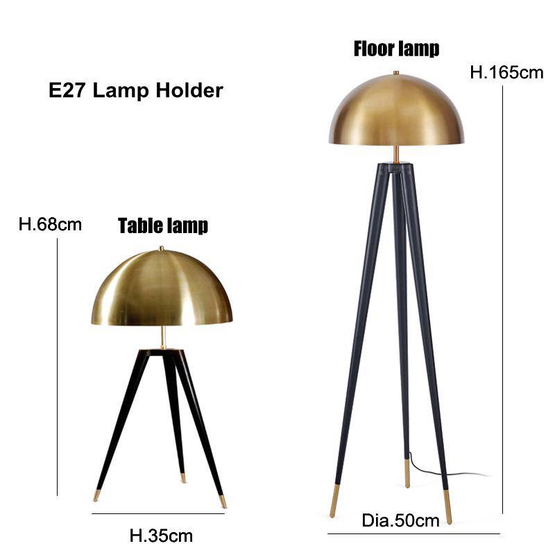 Lampadaire design triple pied et abat-jour sphérique en métal doré Luxe - vue 6 sur 8