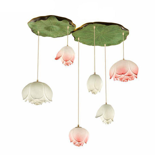 Suspension LED style chinois avec fleurs Lotus - vue 4 sur 18
