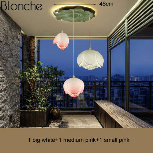 Suspension LED style chinois avec fleurs Lotus - vue 9 sur 18