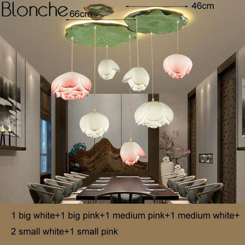 Suspension LED style chinois avec fleurs Lotus - vue 12 sur 18