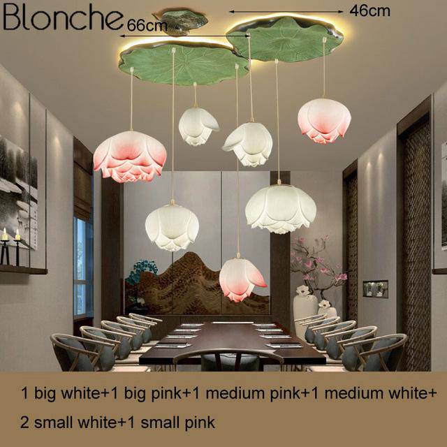 Suspension LED style chinois avec fleurs Lotus - vue 11 sur 18