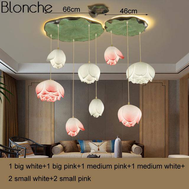 Suspension LED style chinois avec fleurs Lotus - vue 12 sur 18