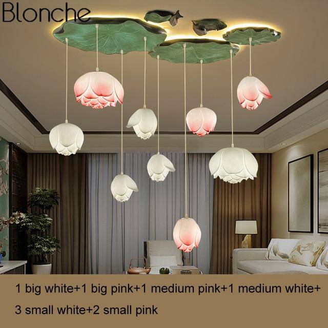 Suspension LED style chinois avec fleurs Lotus - vue 18 sur 18