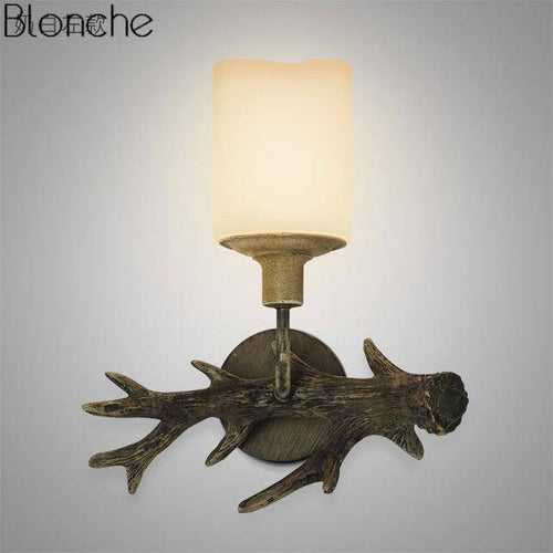 Applique murale LED cornes de cerf en bois et abat-jour en verre - vue 5 sur 5