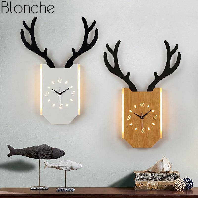 Applique murale LED corne de cerf et horloge - vue 2 sur 14