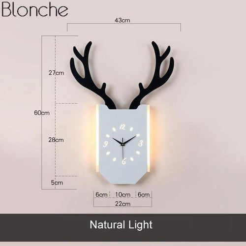 Applique murale LED corne de cerf et horloge - vue 5 sur 14