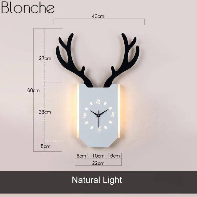 Applique murale LED corne de cerf et horloge - vue 4 sur 14