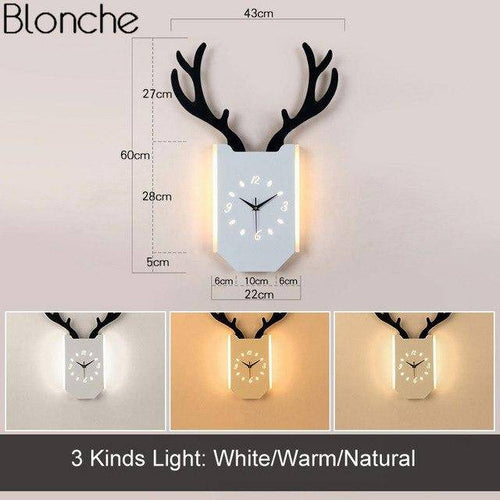 Applique murale LED corne de cerf et horloge - vue 15 sur 14