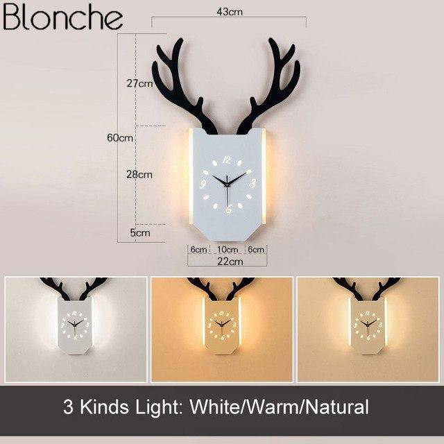 Applique murale LED corne de cerf et horloge - vue 14 sur 14