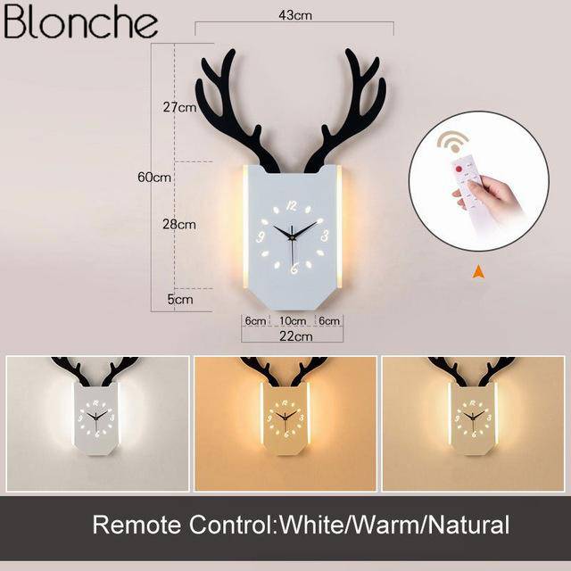 Applique murale LED corne de cerf et horloge - vue 6 sur 14