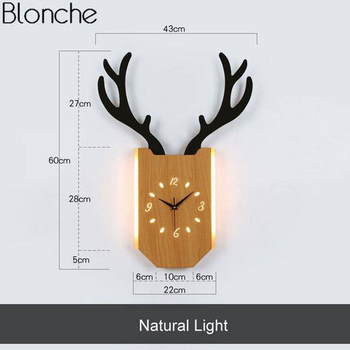 Applique murale LED corne de cerf et horloge - vue 6 sur 14