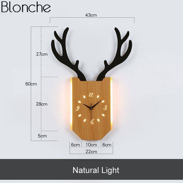 Applique murale LED corne de cerf et horloge - vue 5 sur 14