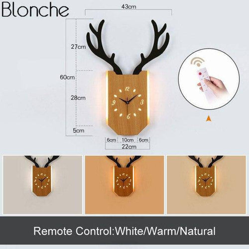 Applique murale LED corne de cerf et horloge - vue 13 sur 14