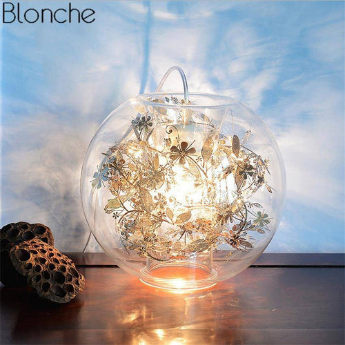 Lampe à poser boule en verre avec feuilles - vue 3 sur 10