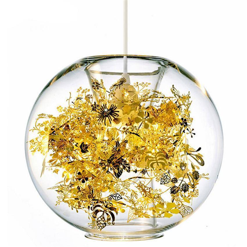 Lampe à poser boule en verre avec feuilles - vue 3 sur 10