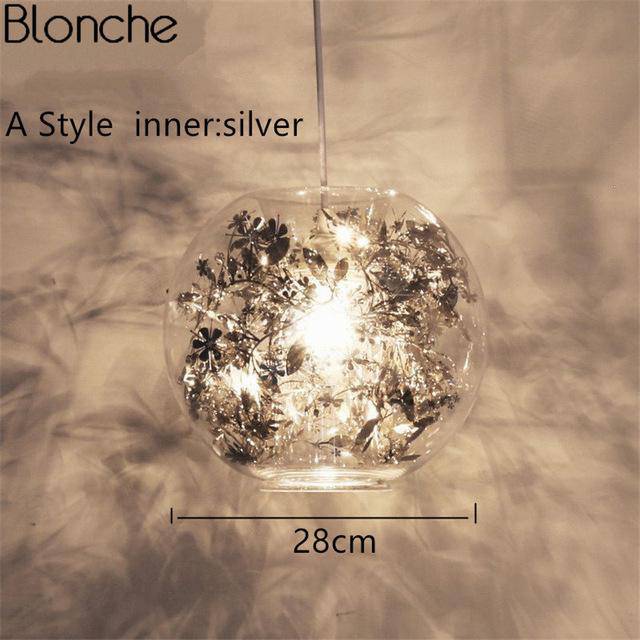 Lampe à poser boule en verre avec feuilles - vue 6 sur 10