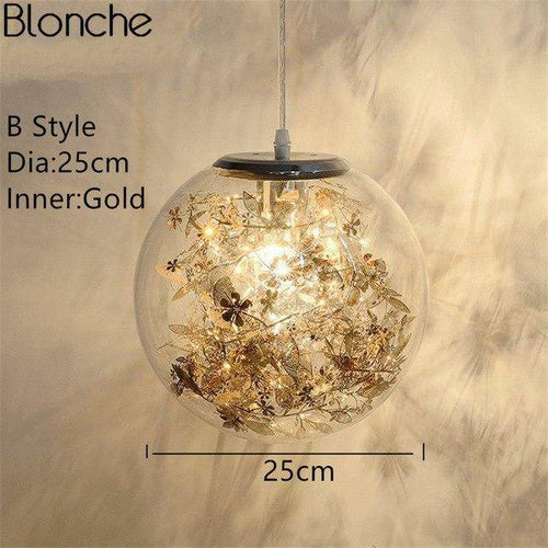 Lampe à poser boule en verre avec feuilles - vue 9 sur 10