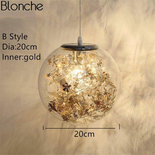 Lampe à poser boule en verre avec feuilles - vue 9 sur 10