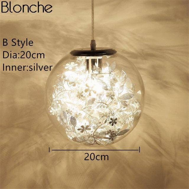 Lampe à poser boule en verre avec feuilles - vue 7 sur 10