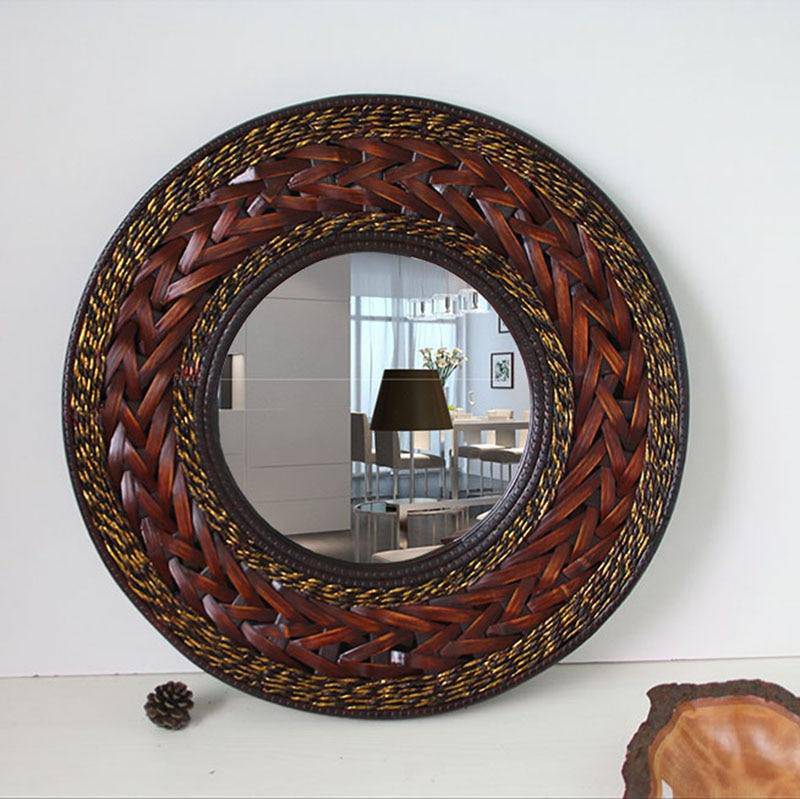 Miroir mural rond en bois tressé Antique - vue 2 sur 5
