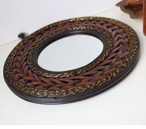 Miroir mural rond en bois tressé Antique - vue 3 sur 5