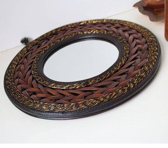 Miroir mural rond en bois tressé Antique - vue 3 sur 5