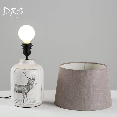 Lampe de chevet avec abat-jour en tissu et dessin cerf - vue 7 sur 7