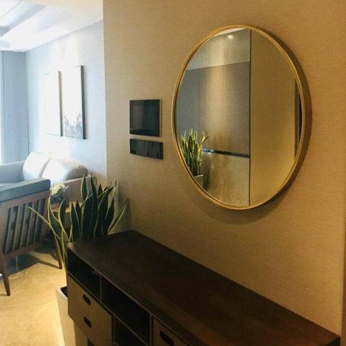 Miroir mural rond doré European - vue 3 sur 6