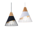 Suspension conique cage en métal et support en bois