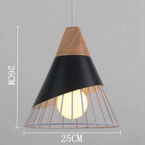 Suspension conique cage en métal et support en bois - vue 3 sur 10