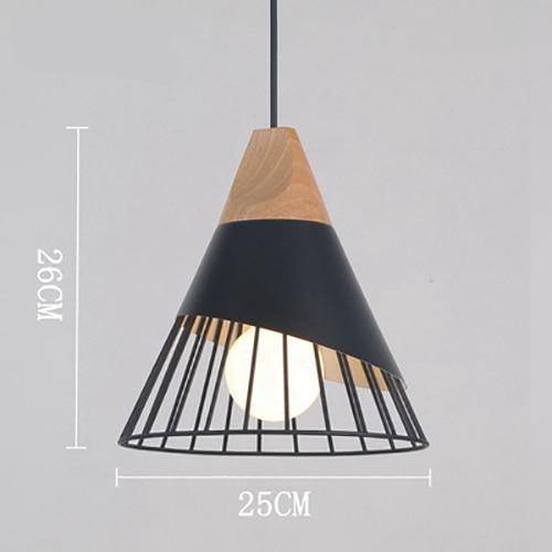 Suspension conique cage en métal et support en bois - vue 5 sur 10