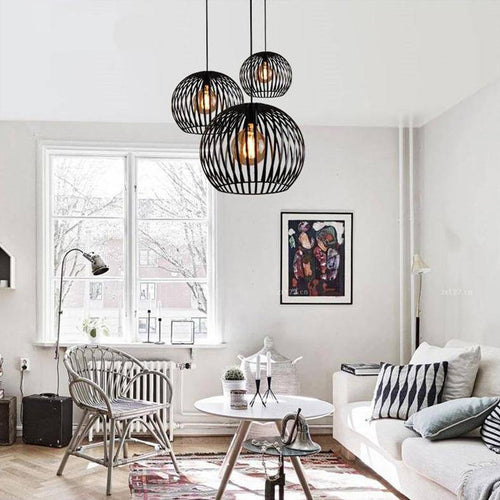 Suspension en cage ronde vintage (noir ou blanc) - vue 5 sur 7