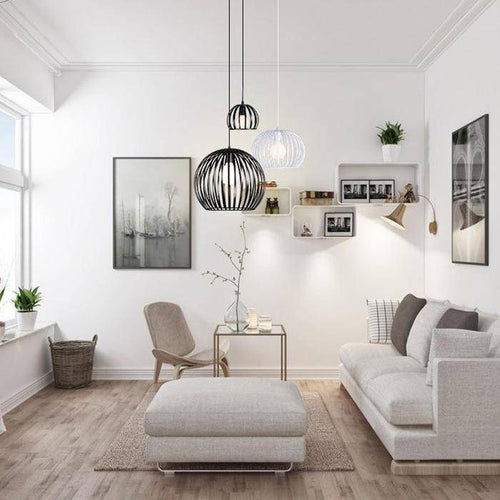 Suspension en cage ronde vintage (noir ou blanc) - vue 3 sur 7