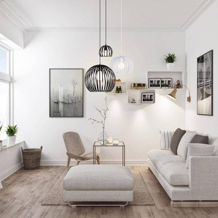 Suspension en cage ronde vintage (noir ou blanc) - vue 2 sur 7