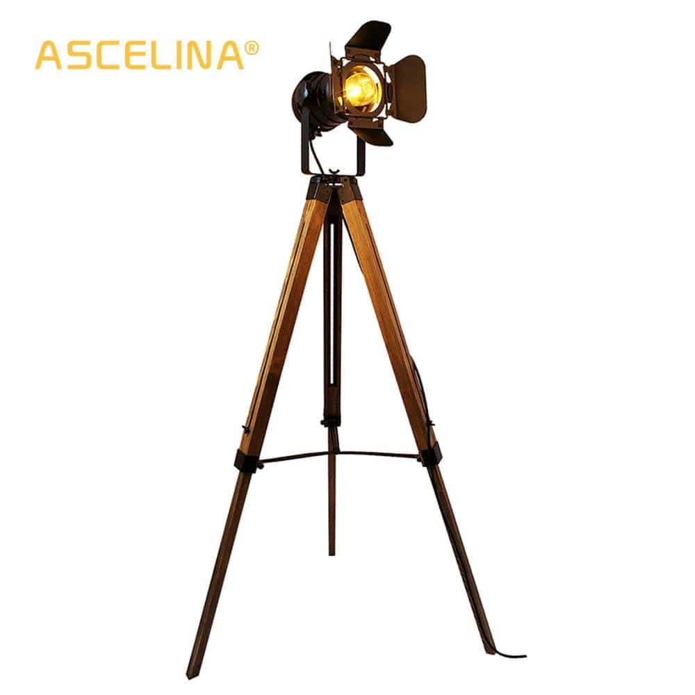 Lampadaire projecteur ajustable sur pied en bois - vue 4 sur 4