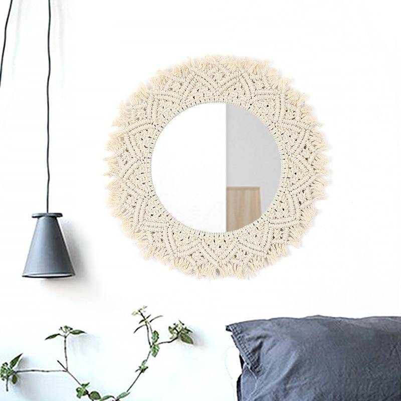 Miroir mural décoratif rond en tissu tressé Tapestry - vue 3 sur 5