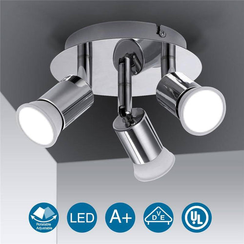 Plafonnier à 3 spots LED chromé moderne - vue 2 sur 10
